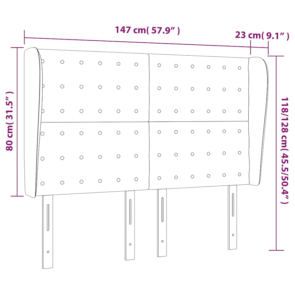 Uzglavlje s ušima tamnoplavo 147x23x118/128 cm baršunasto