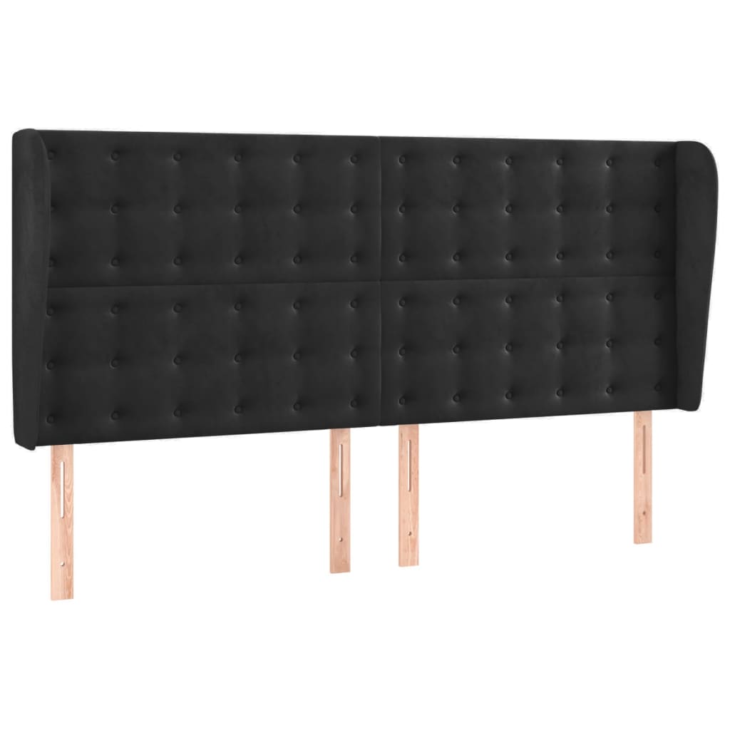 Uzglavlje s ušima crno 163x23x118/128 cm baršunasto