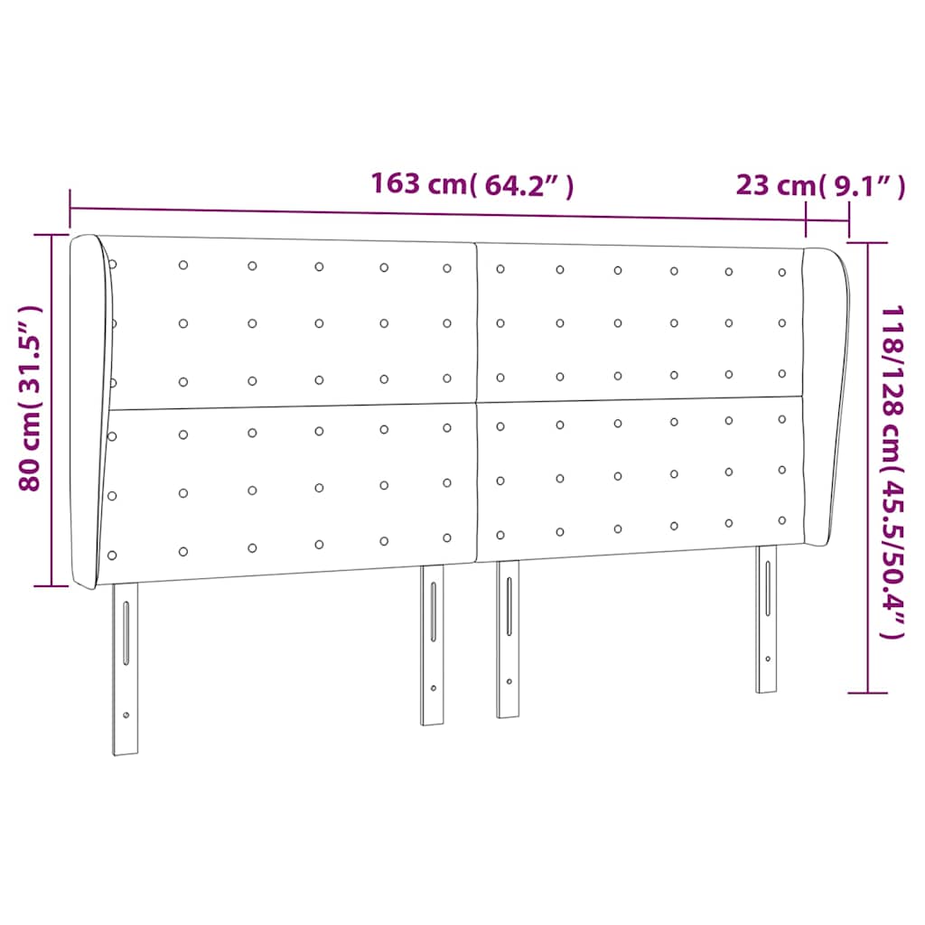 Uzglavlje s ušima tamnozeleno 163x23x118/128 cm baršunasto