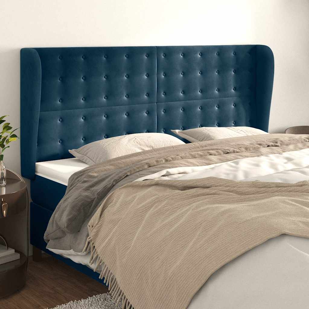 Uzglavlje s ušima tamnoplavo 163x23x118/128 cm baršunasto