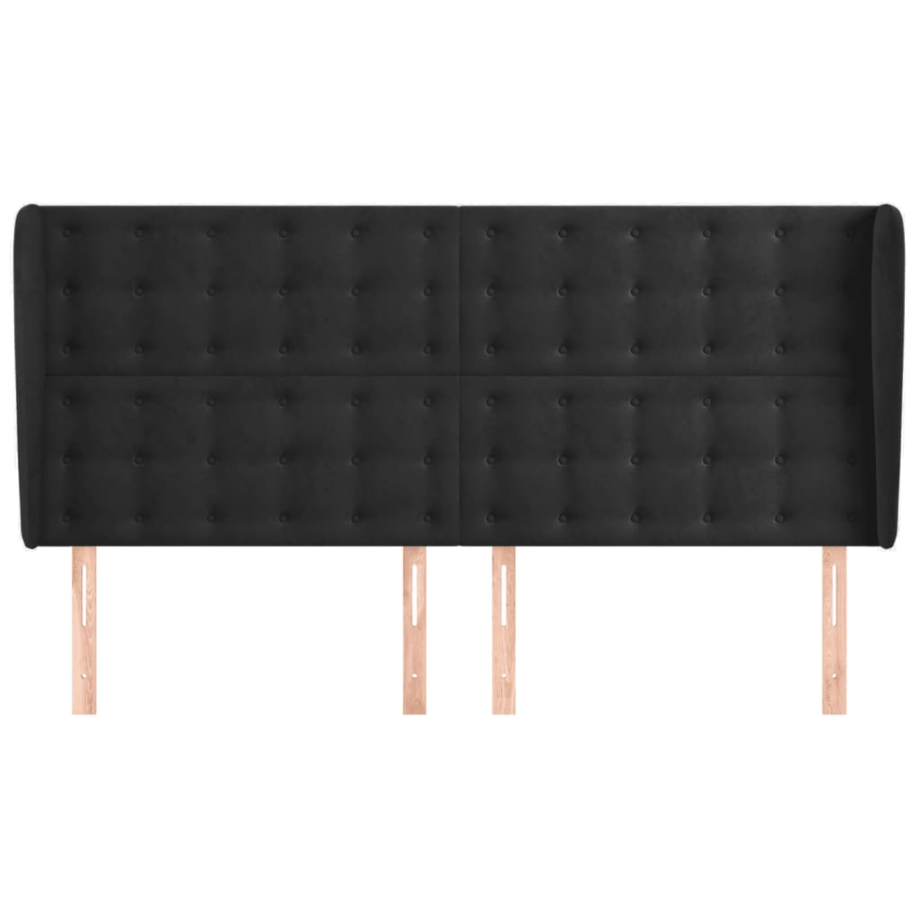 Uzglavlje s ušima crno 183x23x118/128 cm baršunasto