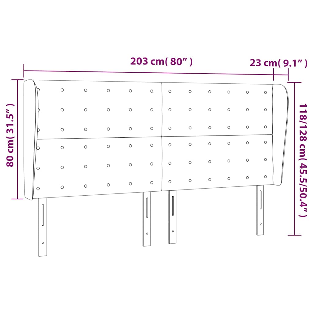 Uzglavlje s ušima tamnozeleno 203x23x118/128 cm baršunasto