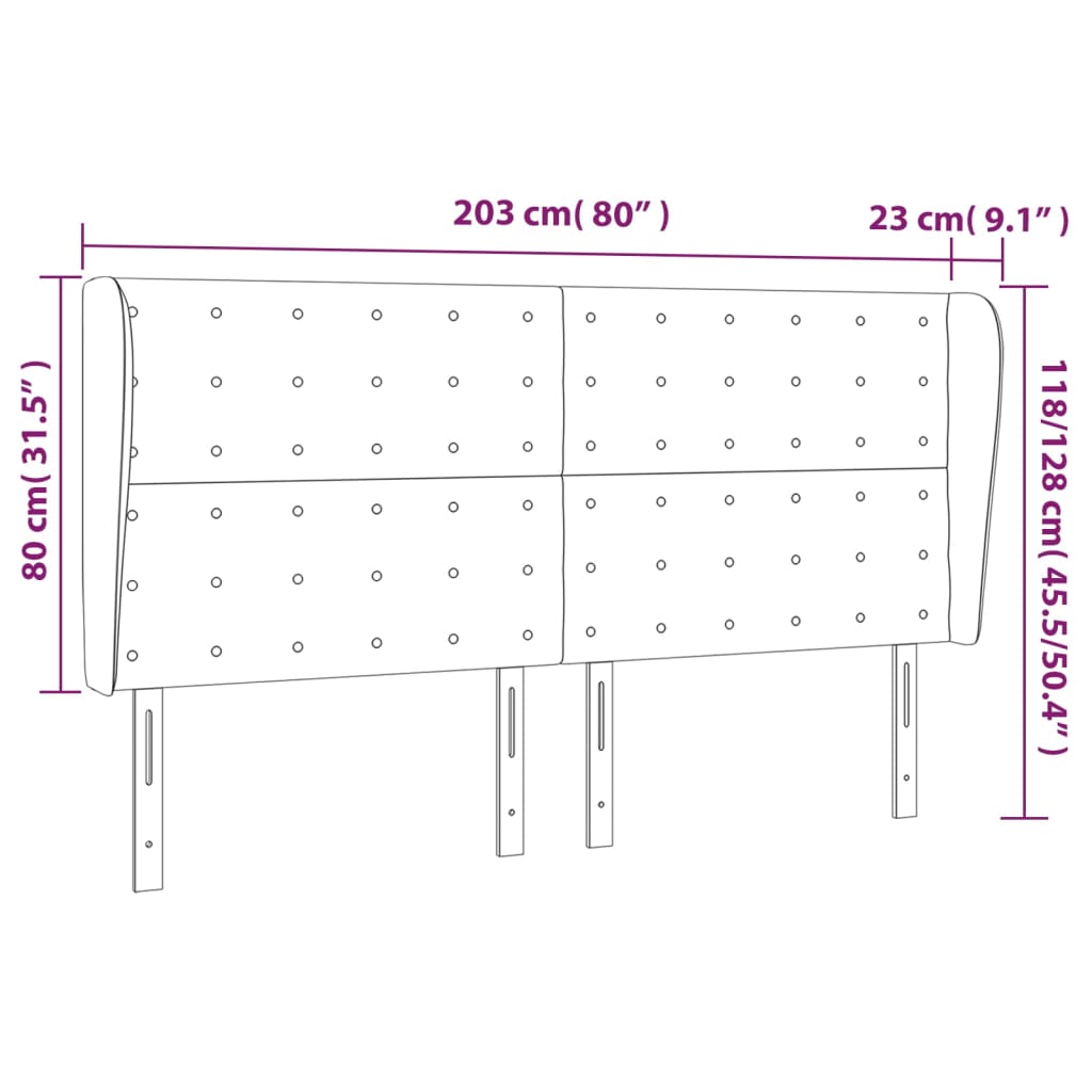 Uzglavlje s ušima ružičasto 203x23x118/128 cm baršunasto