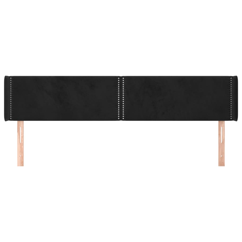 Uzglavlje s ušima crno 203x16x78/88 cm baršunasto