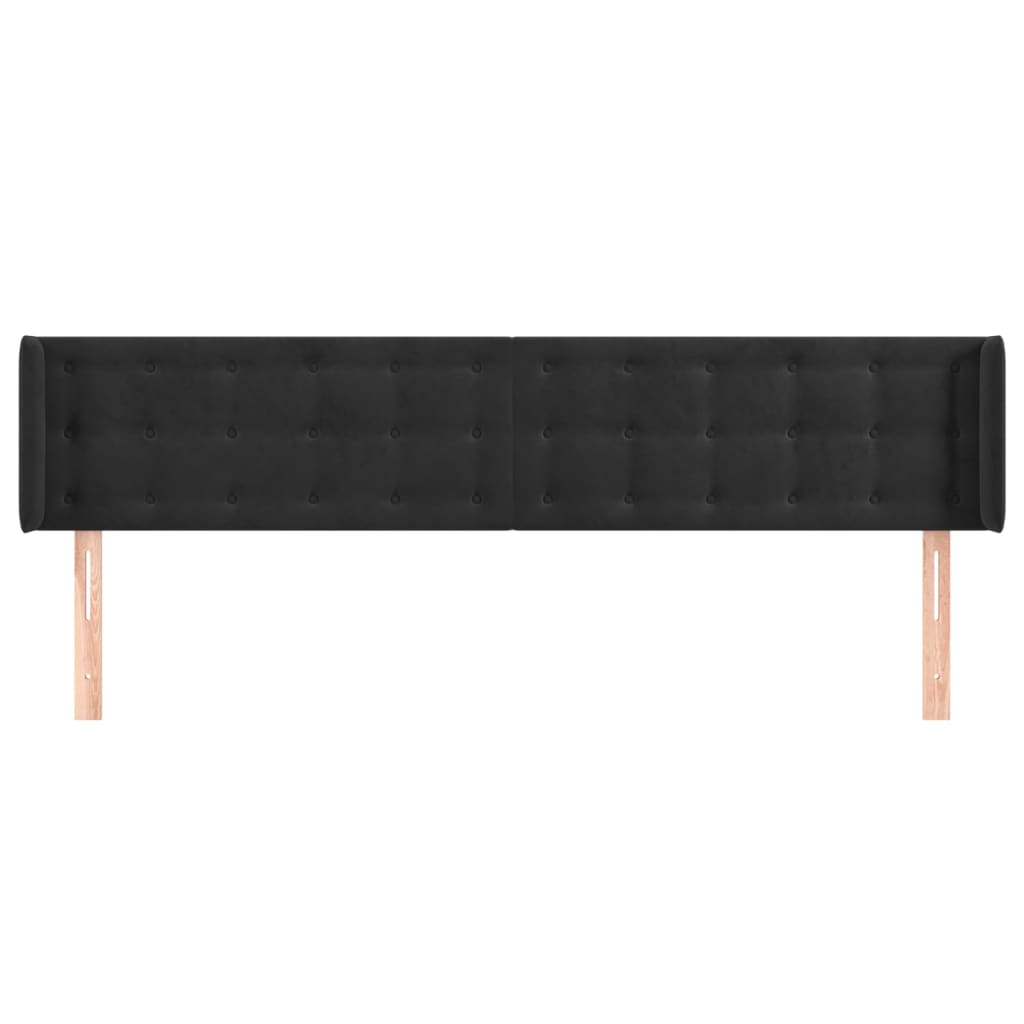 Uzglavlje s ušima crno 183x16x78/88 cm baršunasto