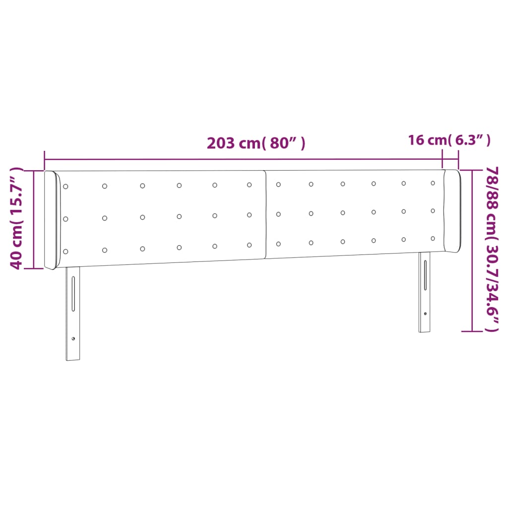 Uzglavlje s ušima crno 203x16x78/88 cm baršunasto