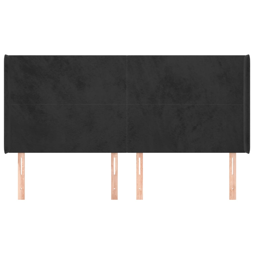 Uzglavlje s ušima crno 183x16x118/128 cm baršunasto