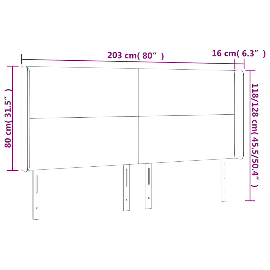 Uzglavlje s ušima tamnoplavo 203x16x118/128 cm baršunasto