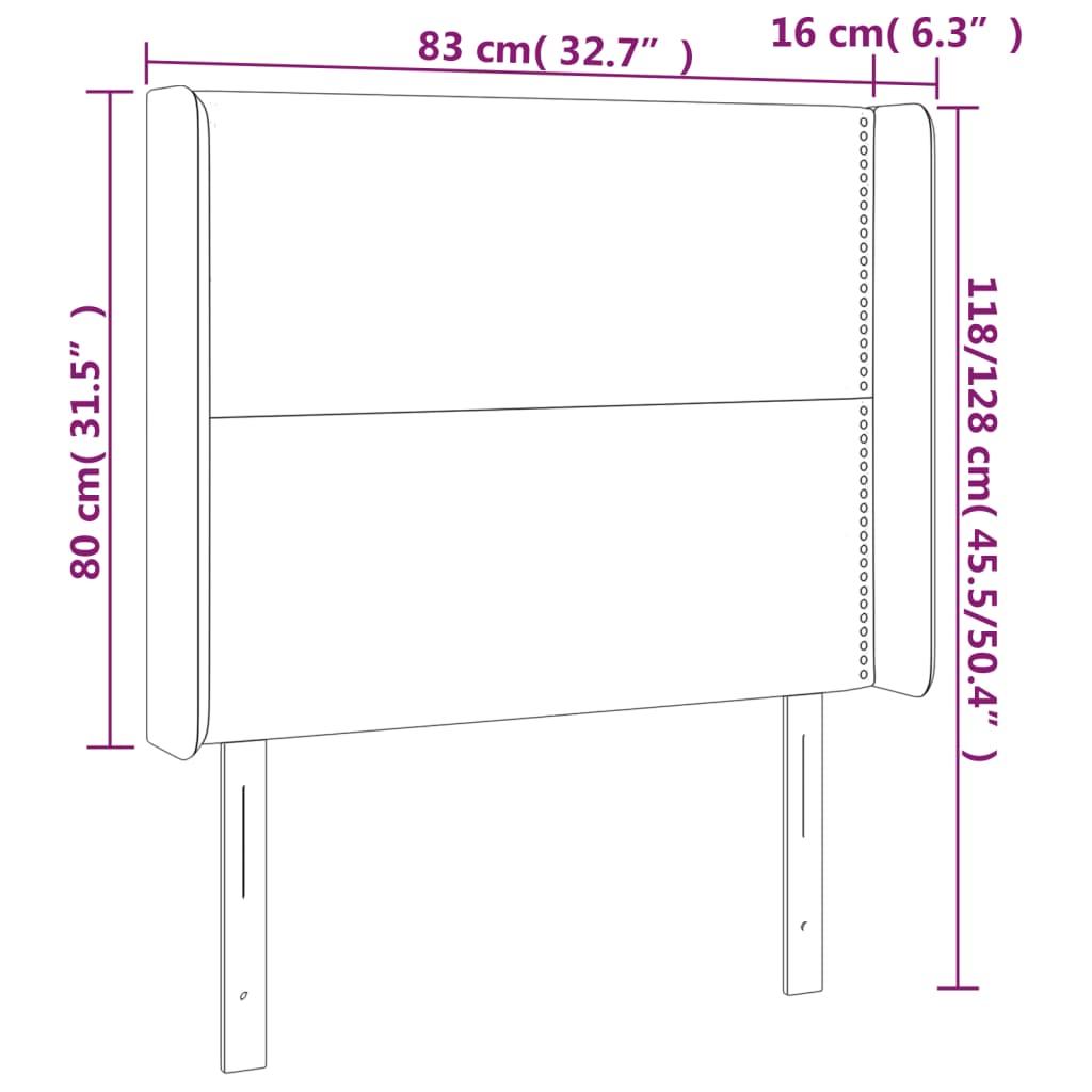 Uzglavlje s ušima crno 83x16x118/128 cm od tkanine