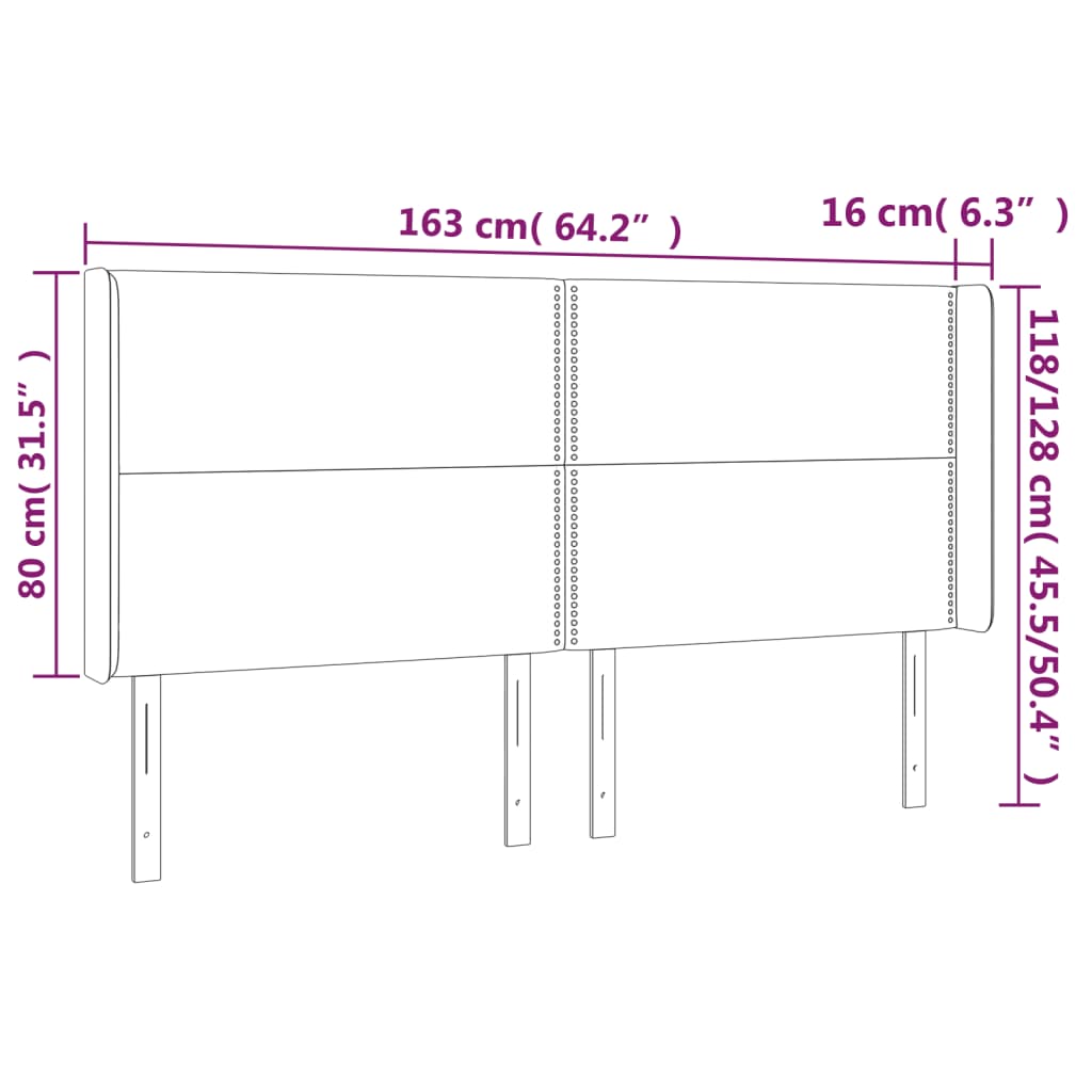 Uzglavlje s ušima crno 163x16x118/128 cm od tkanine
