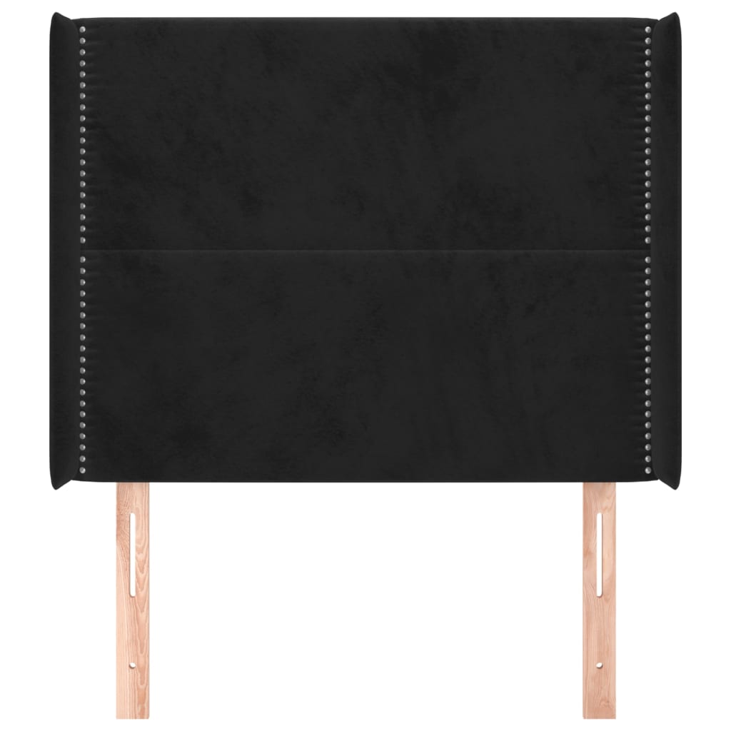Uzglavlje s ušima crno 83x16x118/128 cm baršunasto