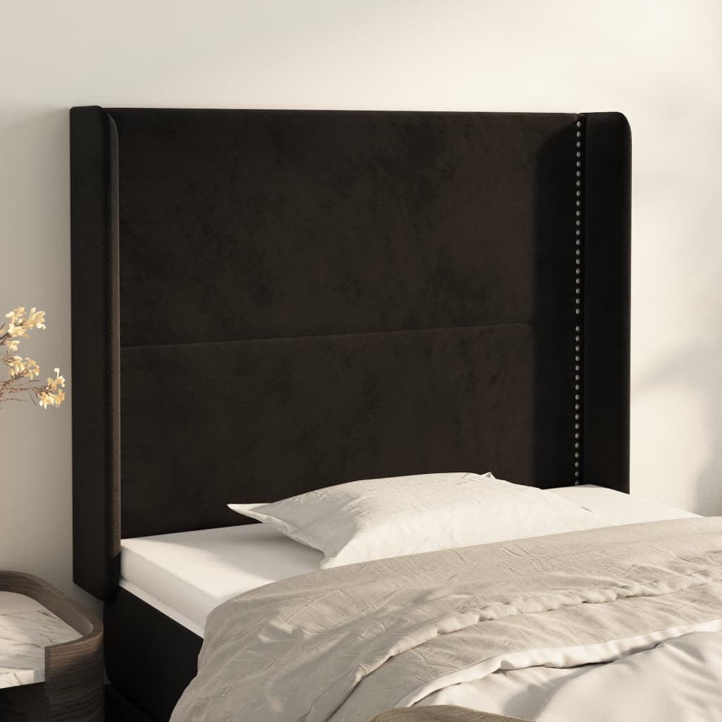 Uzglavlje s ušima crno 93x16x118/128 cm baršunasto