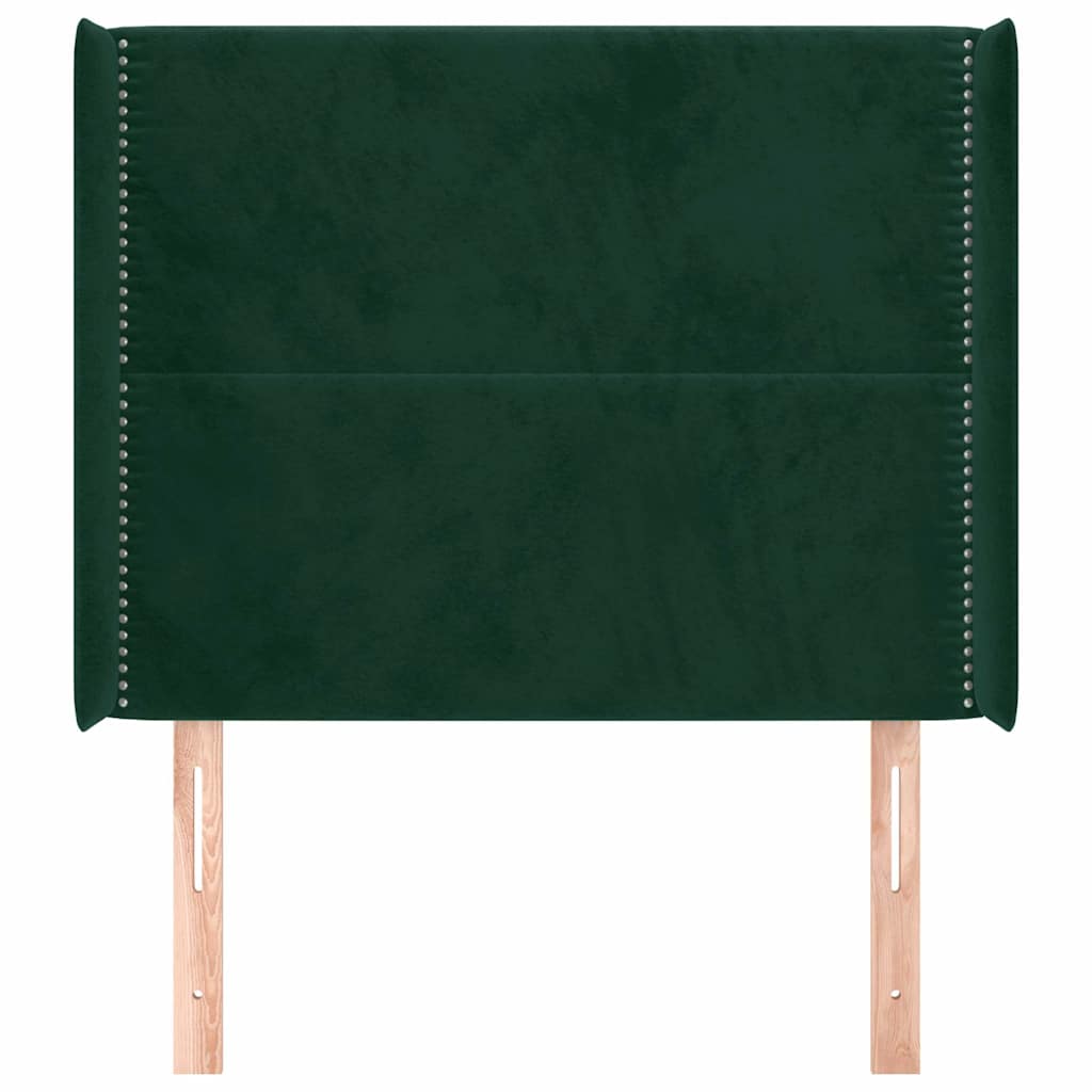 Uzglavlje s ušima tamnozeleno 93x16x118/128 cm baršunasto