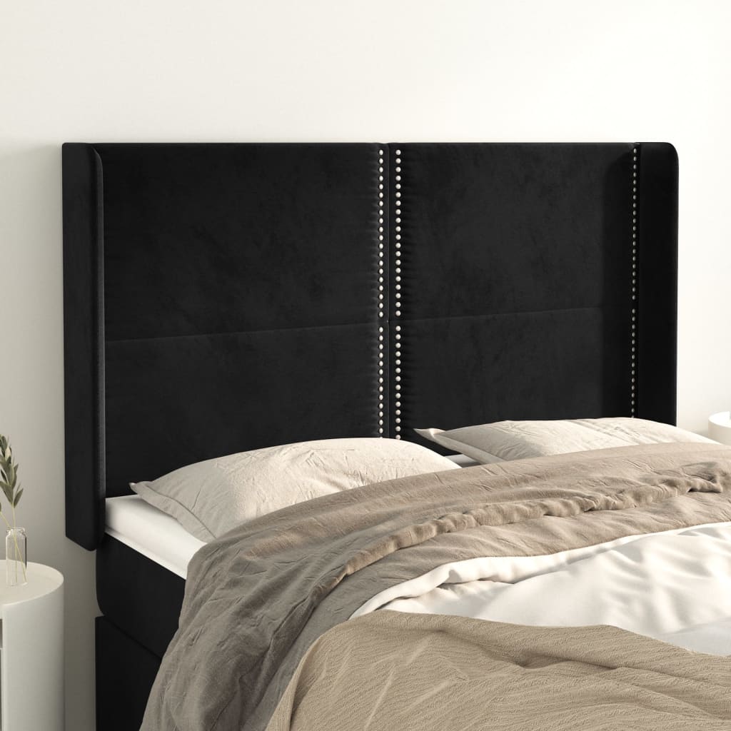 Uzglavlje s ušima crno 147x16x118/128 cm baršunasto