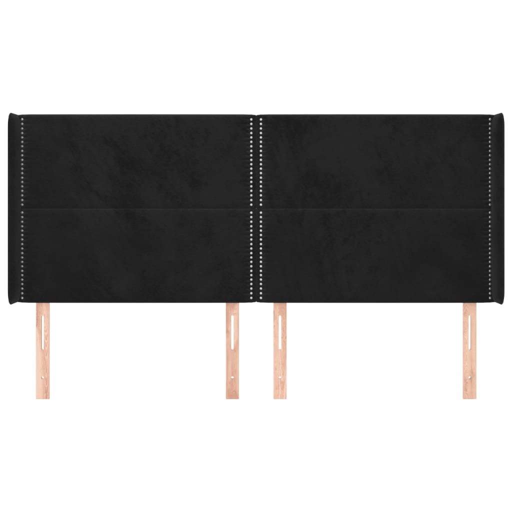Uzglavlje s ušima crno 183x16x118/128 cm baršunasto