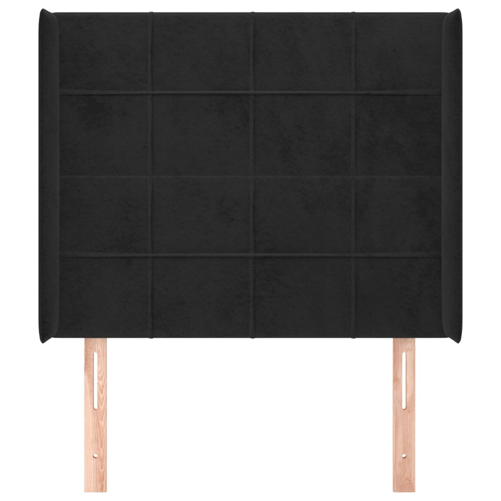 Uzglavlje s ušima crno 103x16x118/128 cm baršunasto