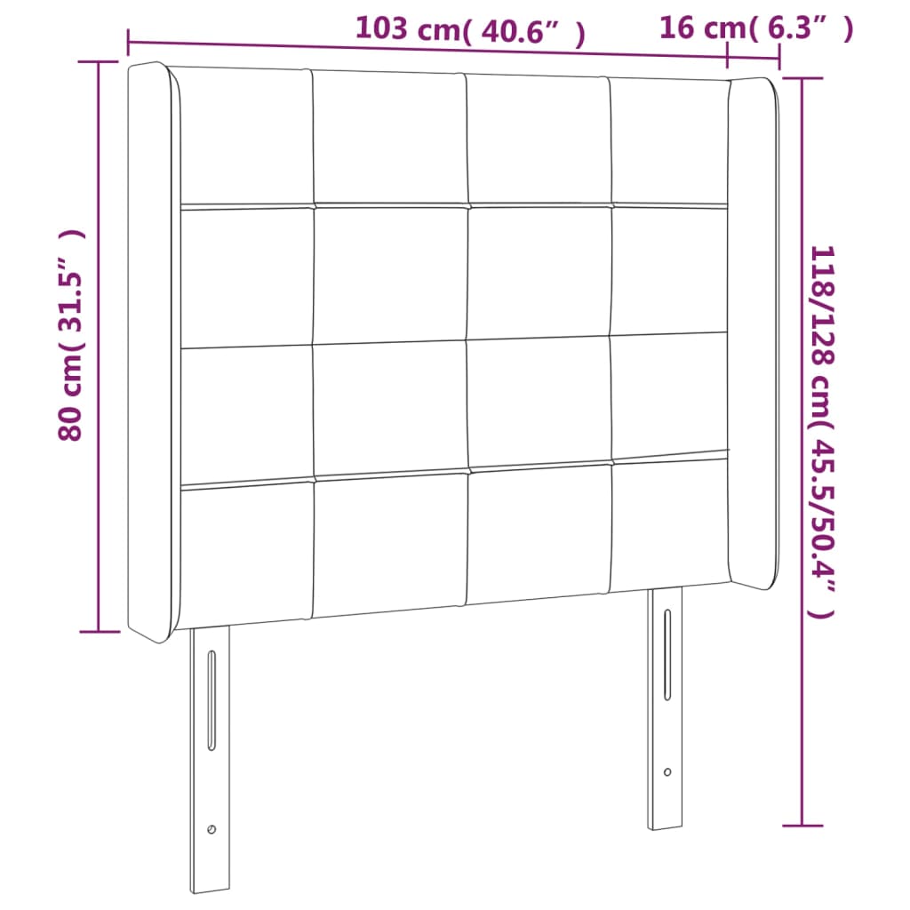 Uzglavlje s ušima crno 103x16x118/128 cm baršunasto