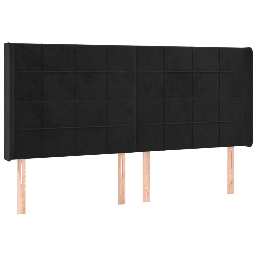 Uzglavlje s ušima crno 163x16x118/128 cm baršunasto