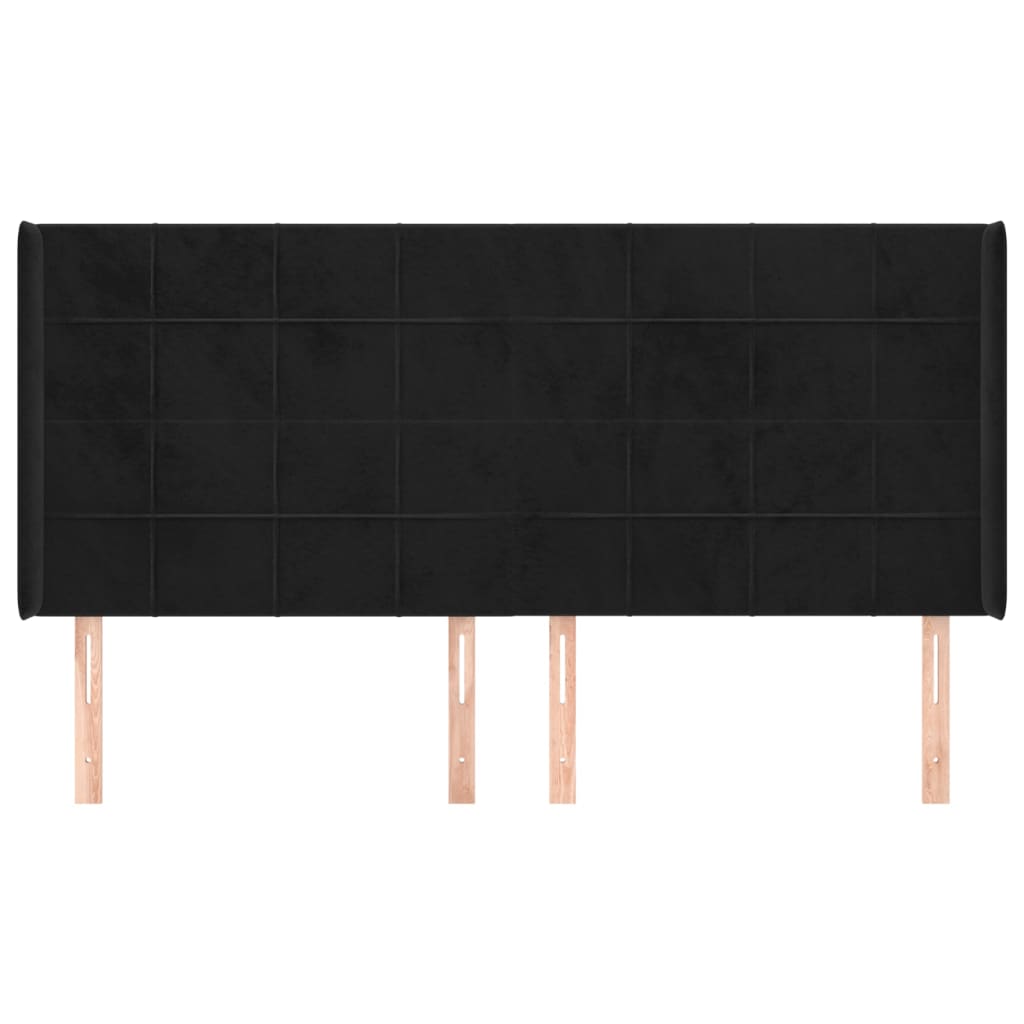 Uzglavlje s ušima crno 163x16x118/128 cm baršunasto