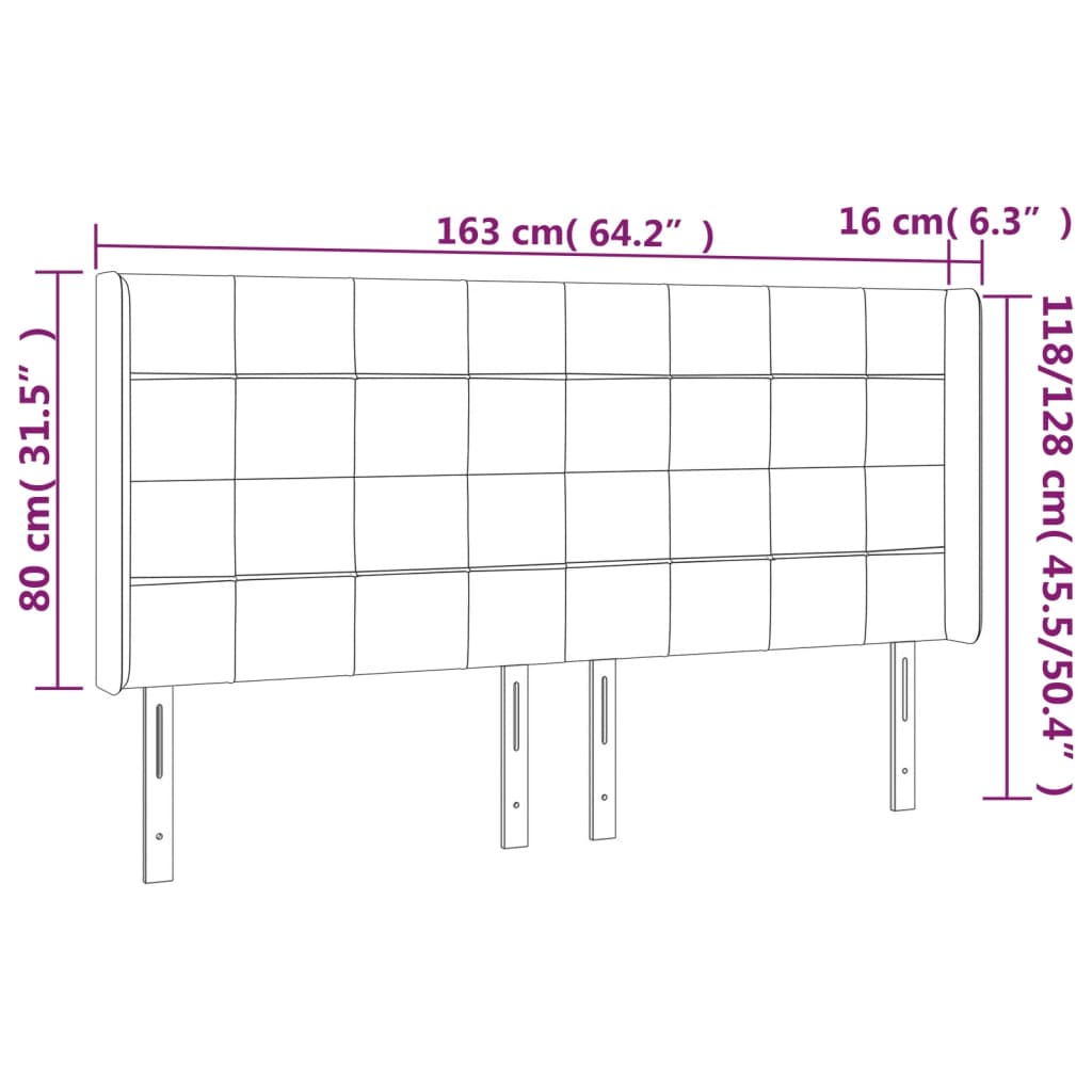 Uzglavlje s ušima crno 163x16x118/128 cm baršunasto