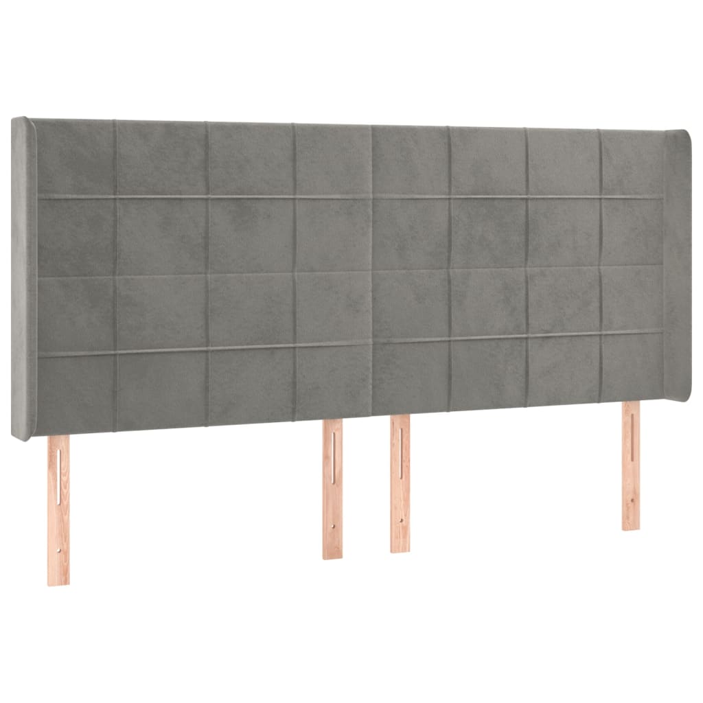 Uzglavlje s ušima svjetlosivo 203x16x118/128 cm baršunasto