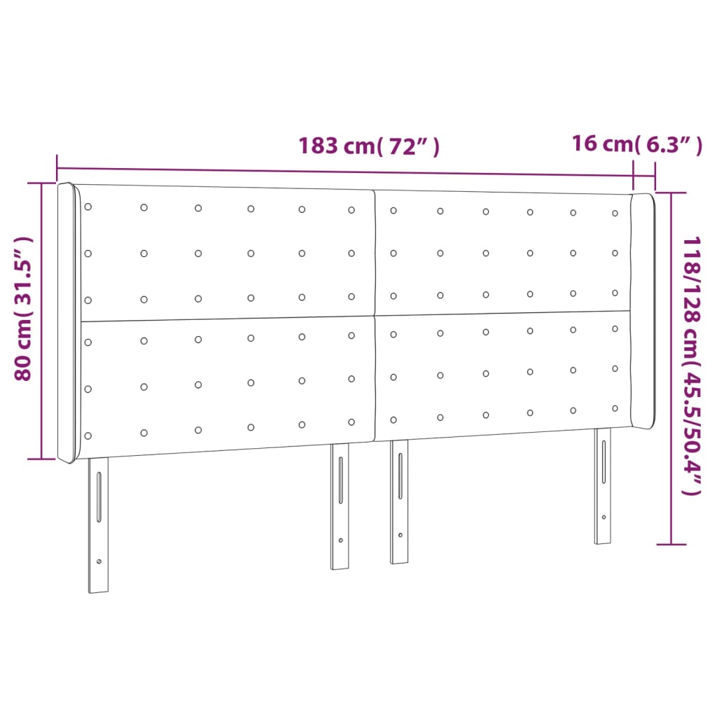 Uzglavlje s ušima crno 183x16x118/128 cm od umjetne kože