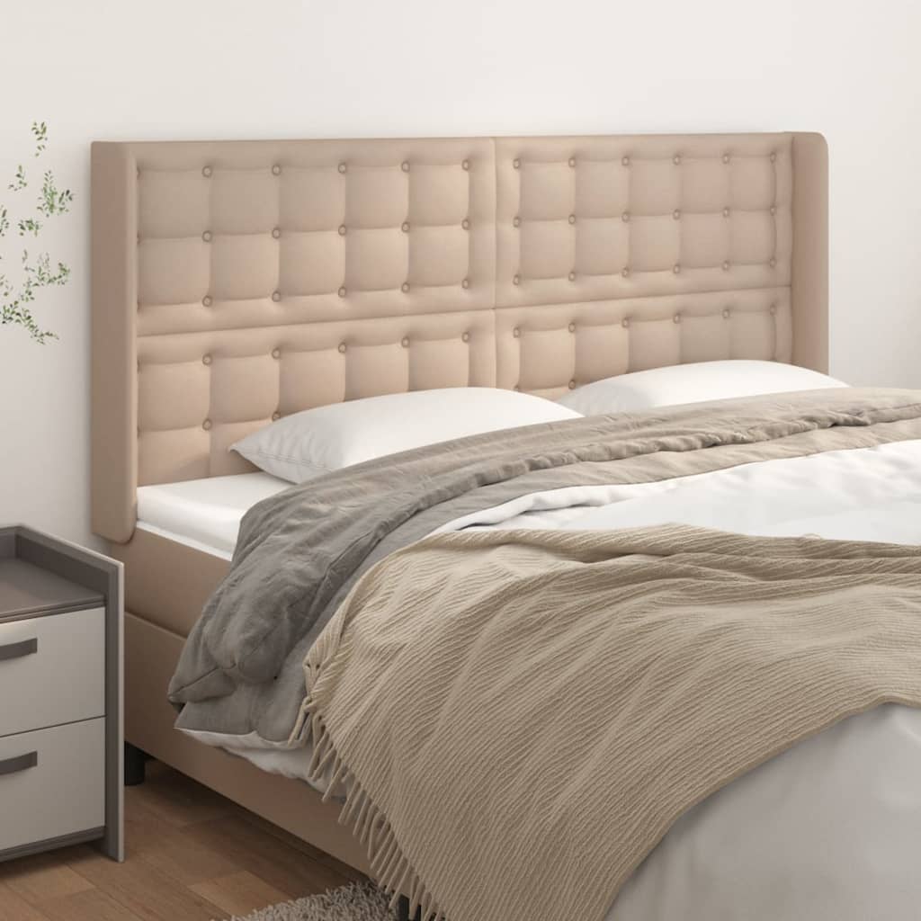 Uzglavlje s ušima boja cappuccina 203x16x118/128cm umjetna koža