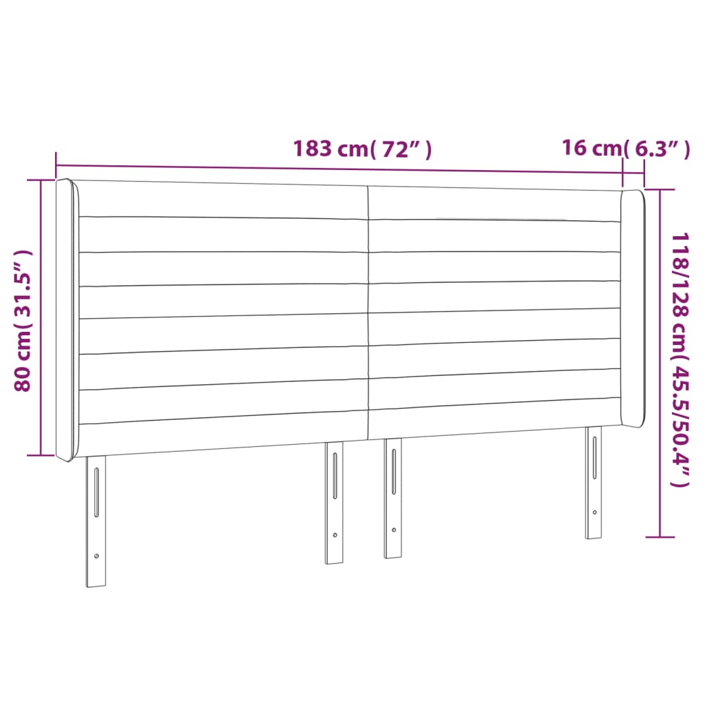 Uzglavlje s ušima tamnosivo 183x16x118/128 cm od tkanine