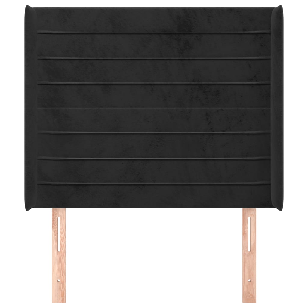Uzglavlje s ušima crno 83x16x118/128 cm baršunasto