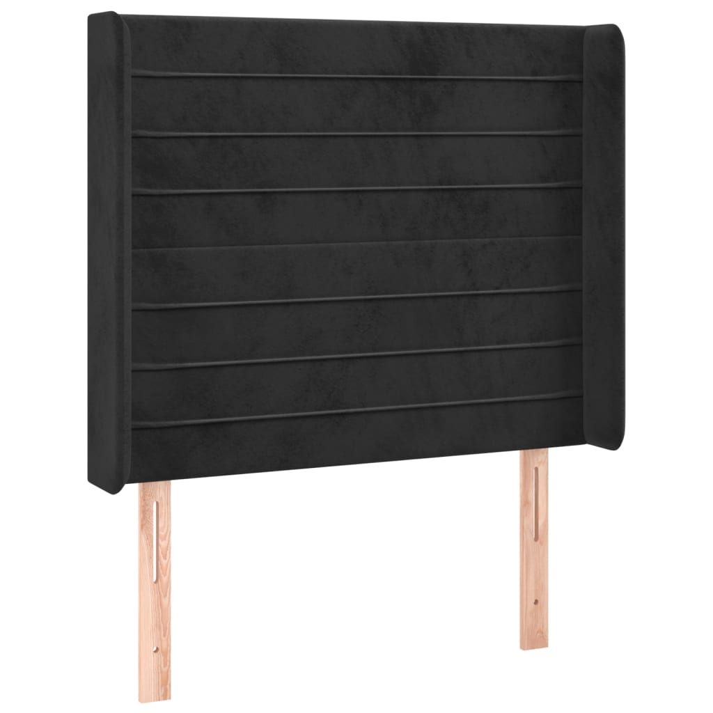 Uzglavlje s ušima crno 103x16x118/128 cm baršunasto