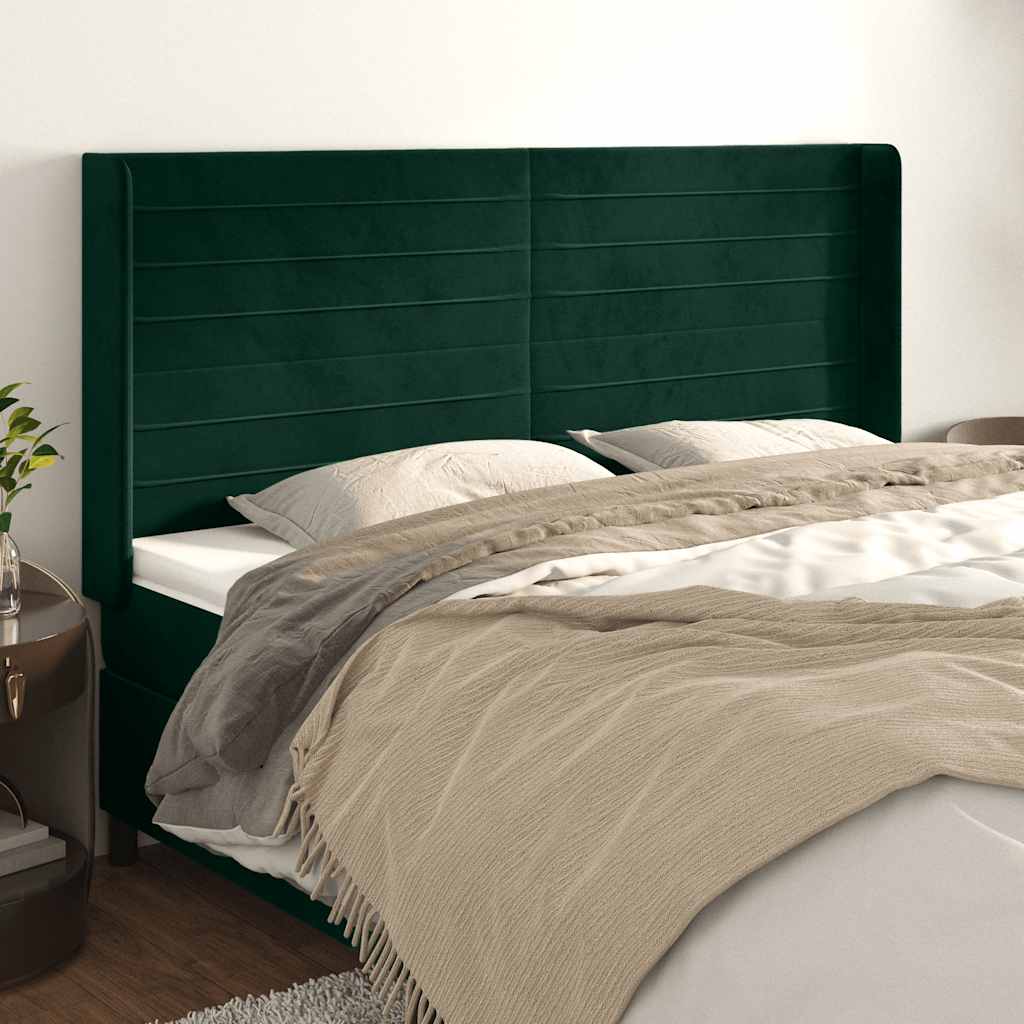 Uzglavlje s ušima tamnozeleno 183x16x118/128 cm baršunasto
