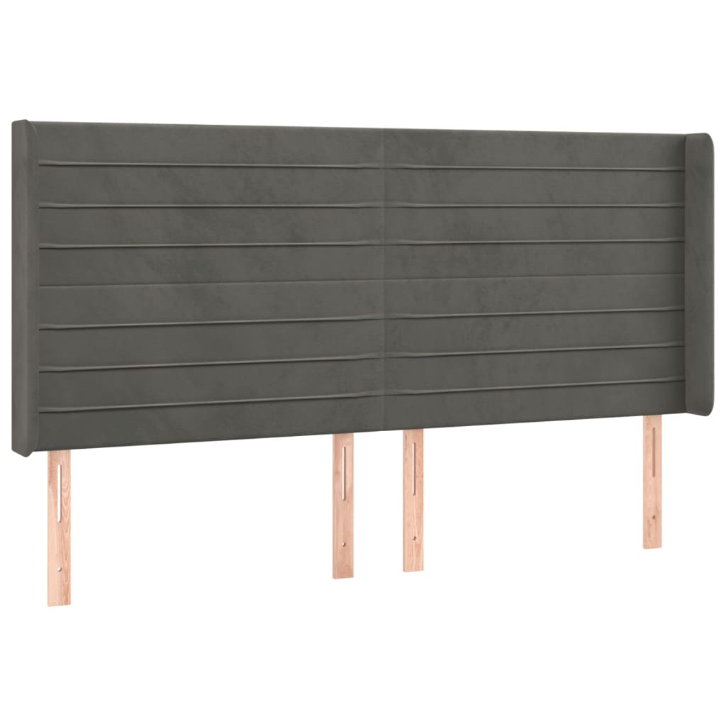 Uzglavlje s ušima tamnosivo 203x16x118/128 cm baršunasto