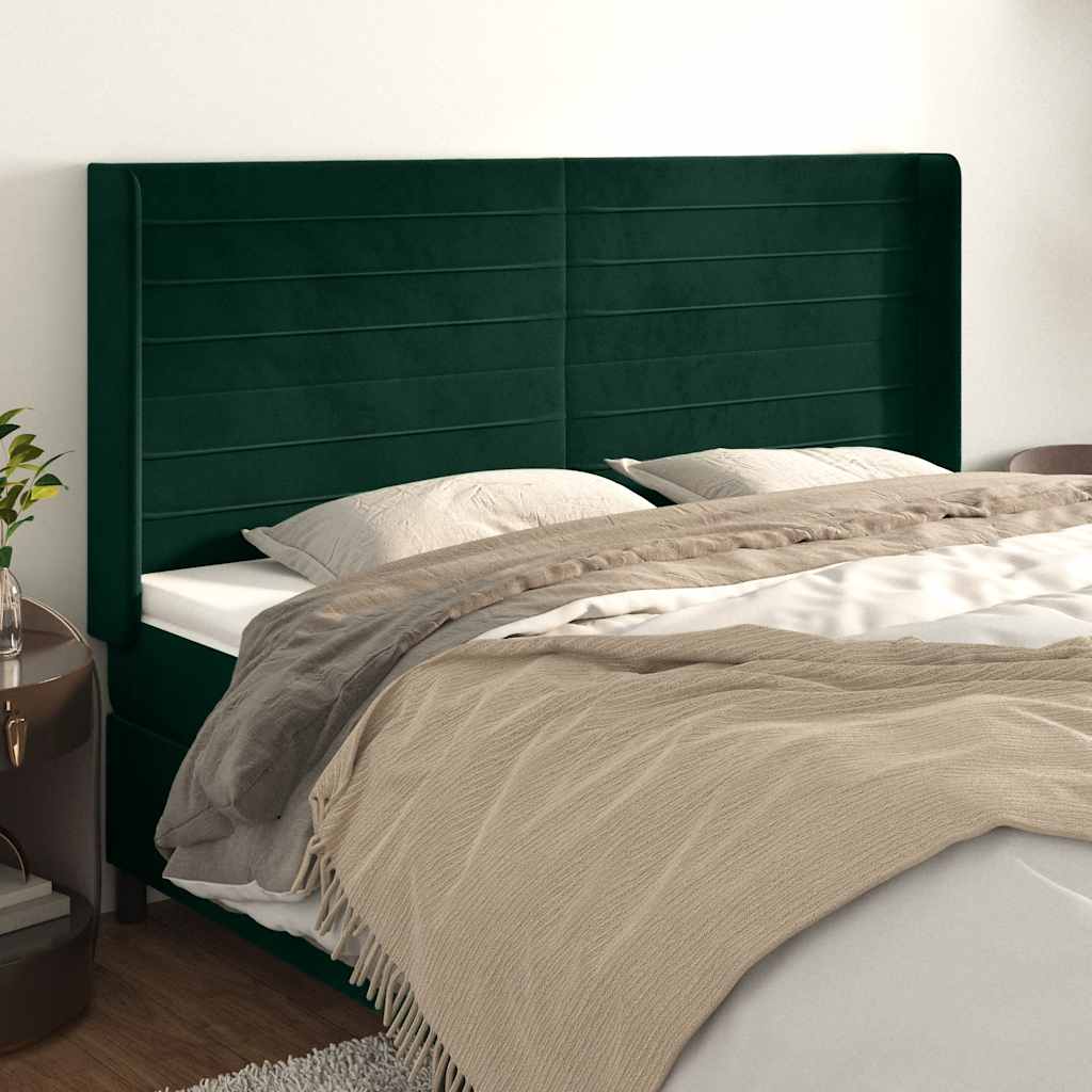 Uzglavlje s ušima tamnozeleno 203x16x118/128 cm baršunasto