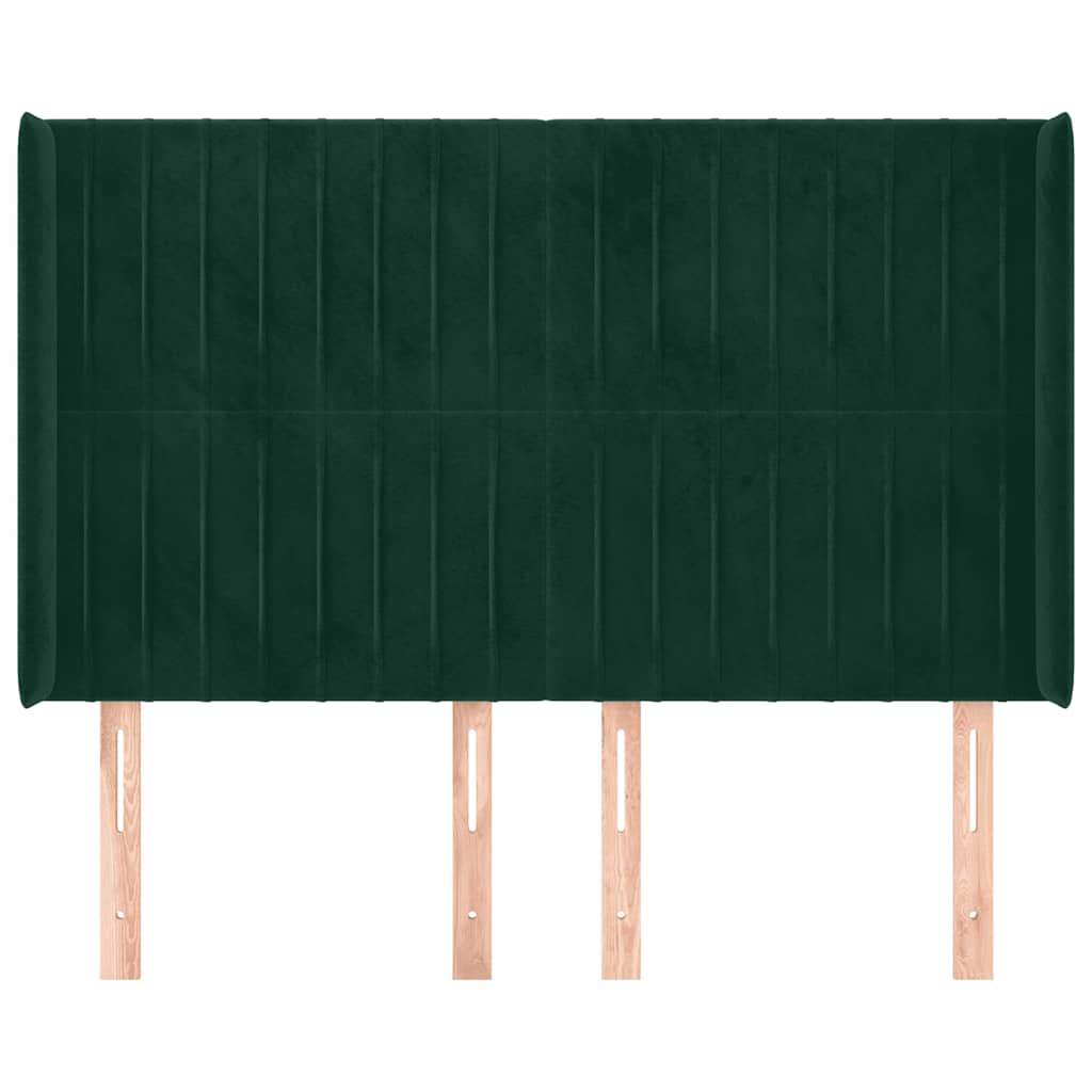 Uzglavlje s ušima tamnozeleno 147x16x118/128 cm baršunasto