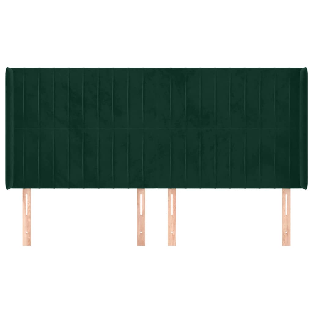 Uzglavlje s ušima tamnozeleno 203x16x118/128 cm baršunasto