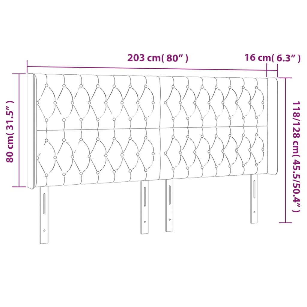 Uzglavlje s ušima crno 203x16x118/128 cm od tkanine