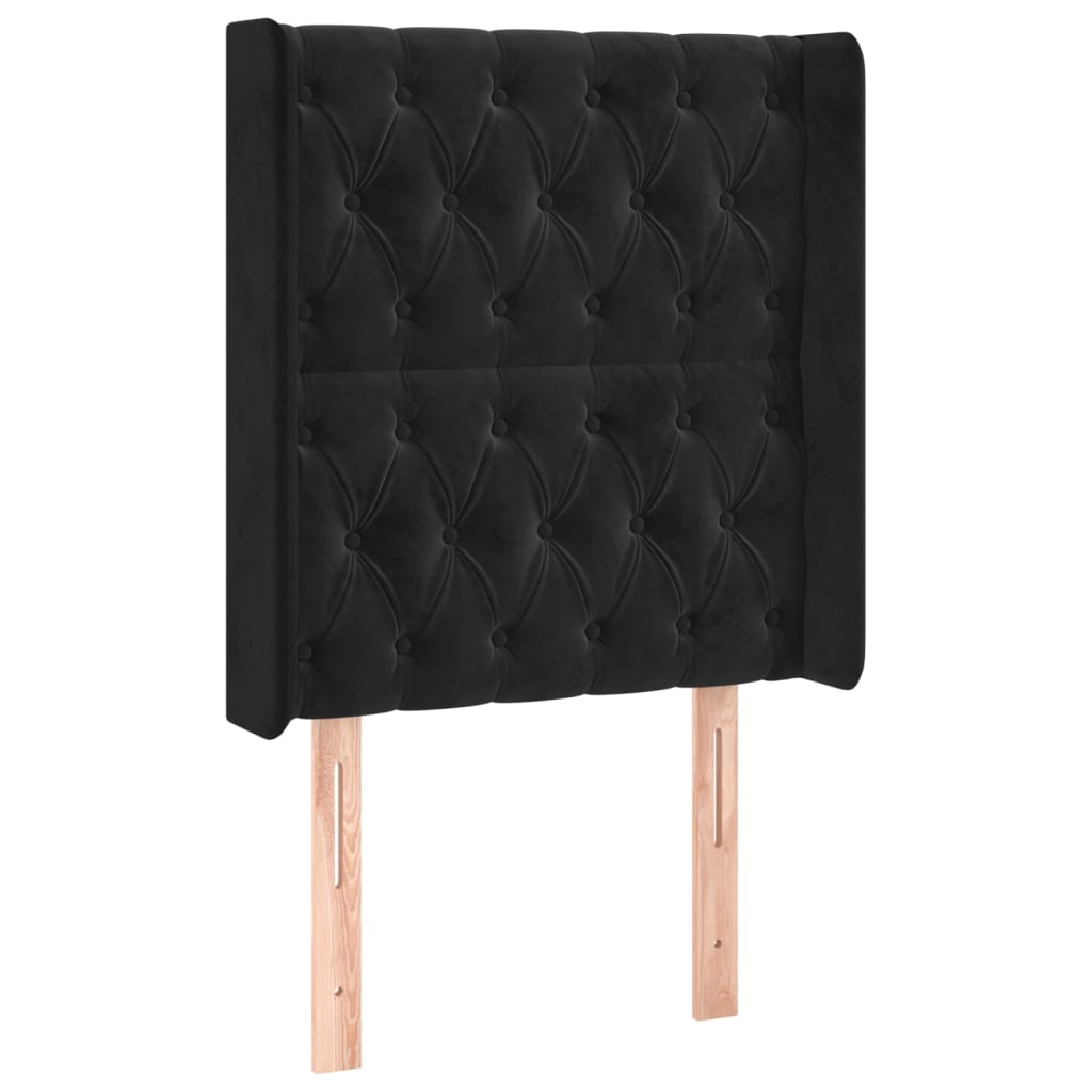 Uzglavlje s ušima crno 83x16x118/128 cm baršunasto