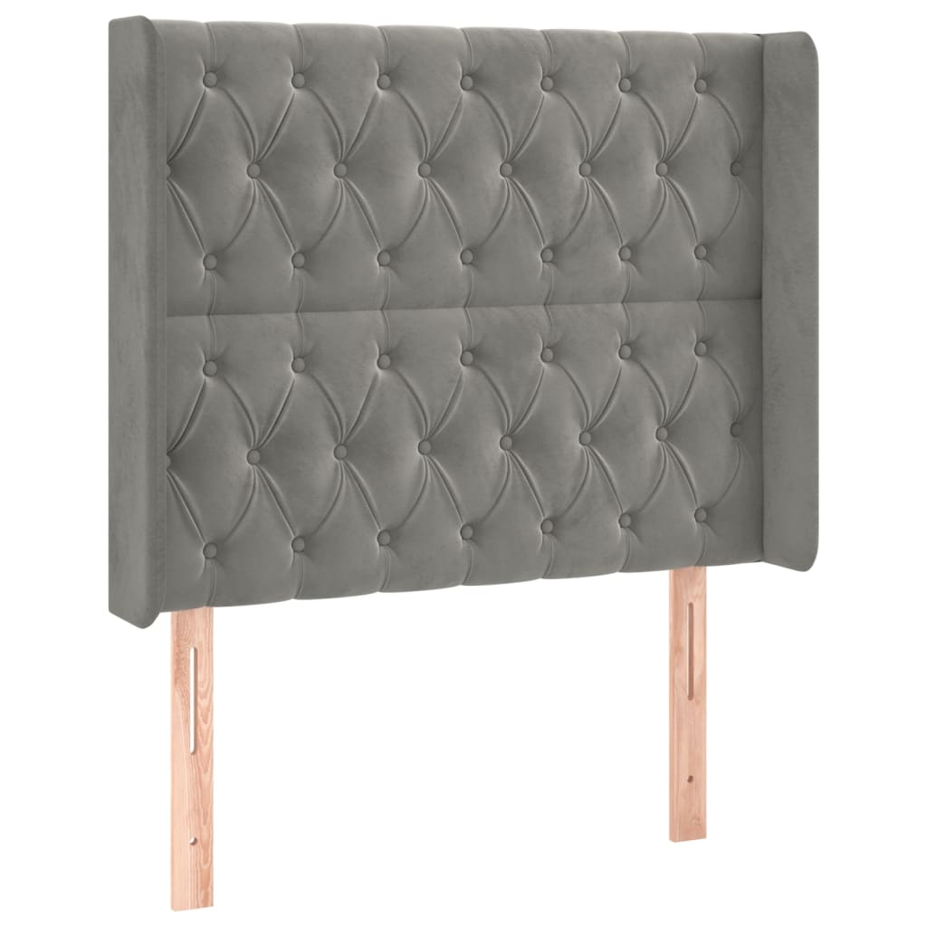 Uzglavlje s ušima svjetlosivo 93x16x118/128 cm baršunasto