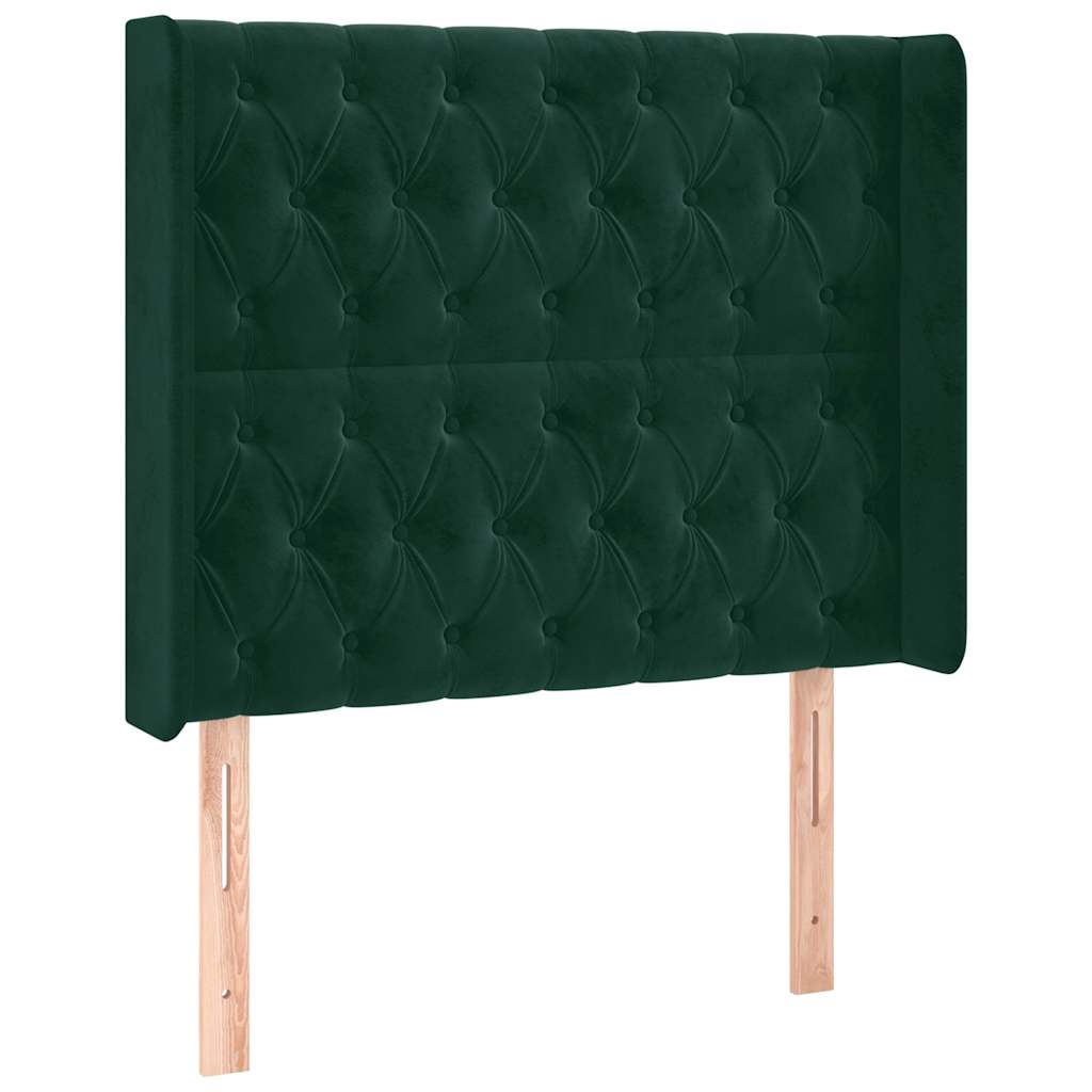 Uzglavlje s ušima tamnozeleno 93x16x118/128 cm baršunasto
