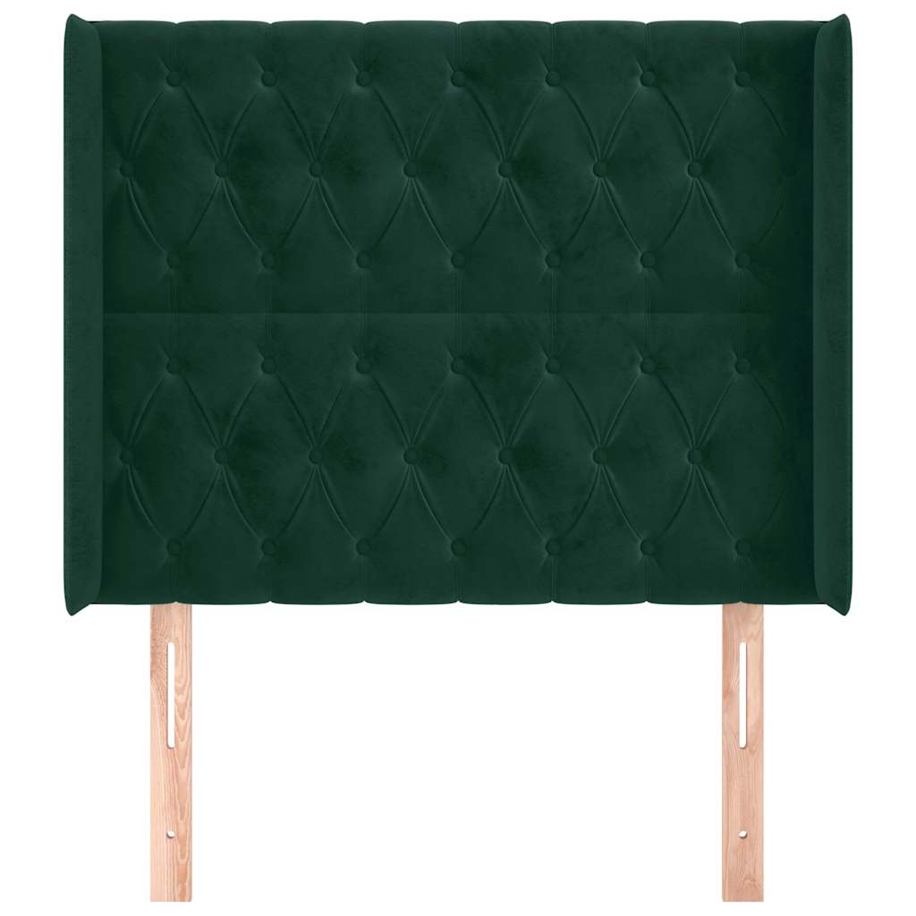 Uzglavlje s ušima tamnozeleno 93x16x118/128 cm baršunasto