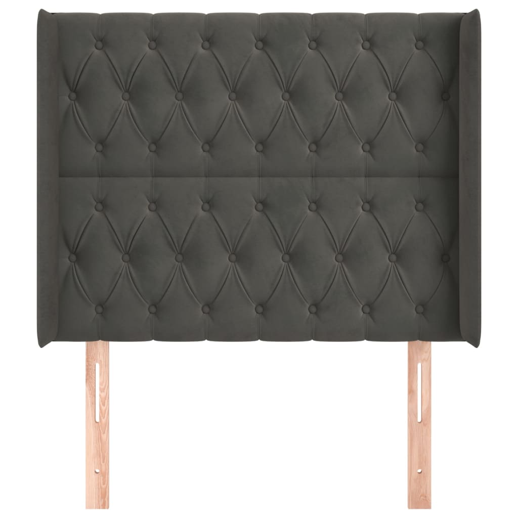 Uzglavlje s ušima tamnosivo 103x16x118/128 cm baršunasto