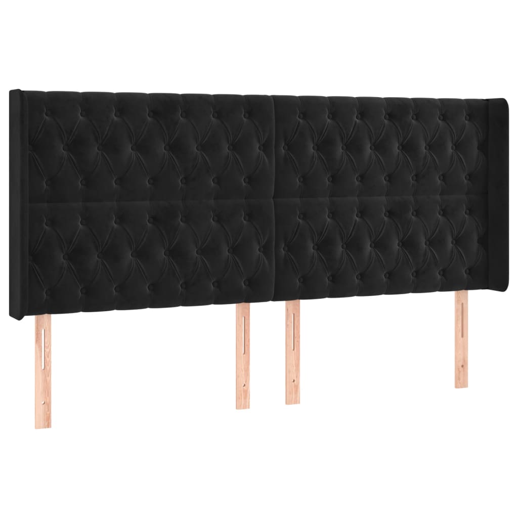 Uzglavlje s ušima crno 183x16x118/128 cm baršunasto