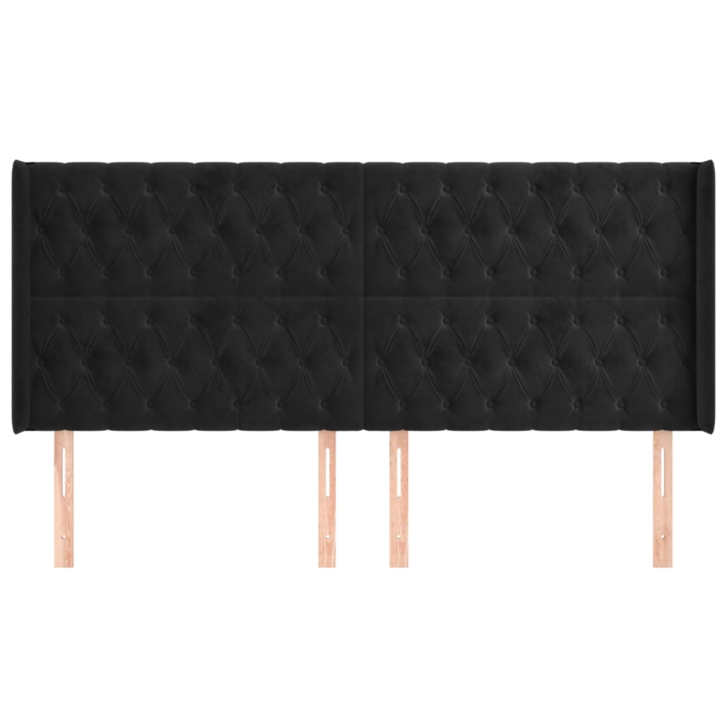 Uzglavlje s ušima crno 183x16x118/128 cm baršunasto