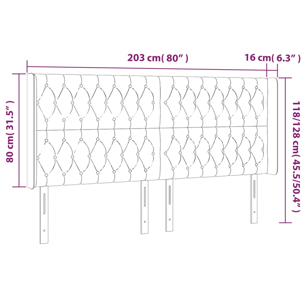 Uzglavlje s ušima svjetlosivo 203x16x118/128 cm baršunasto