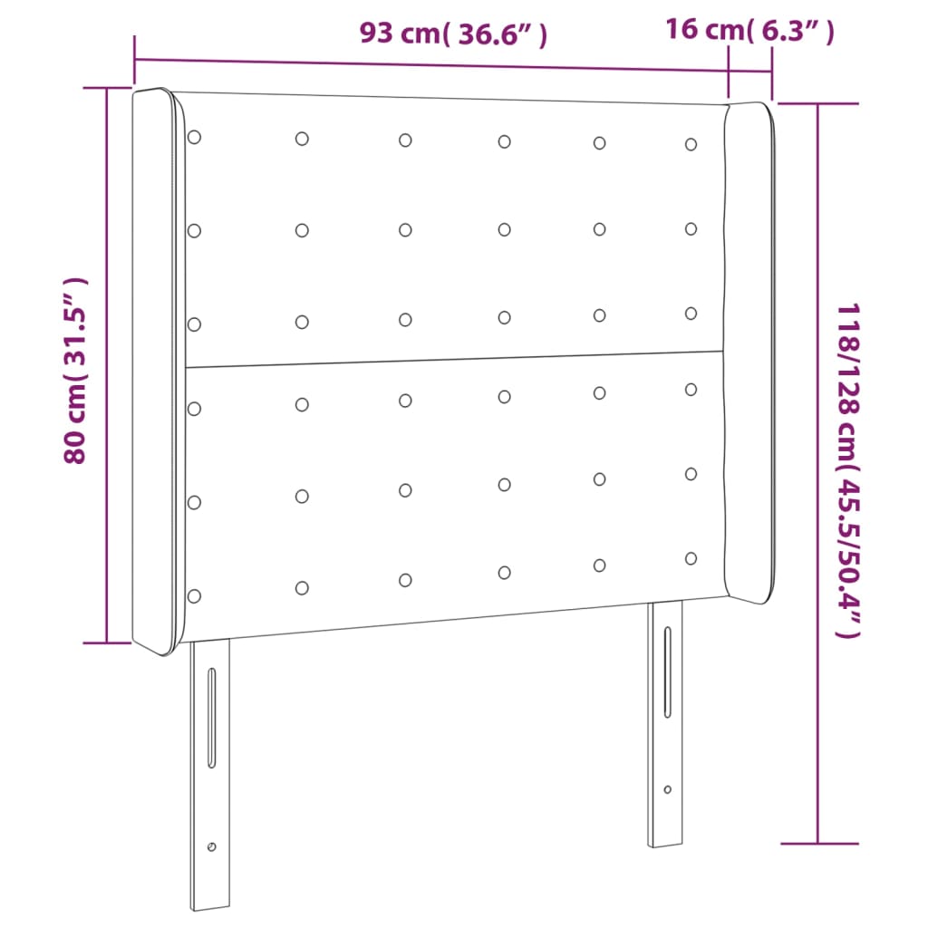 Uzglavlje s ušima crno 93x16x118/128 cm od tkanine