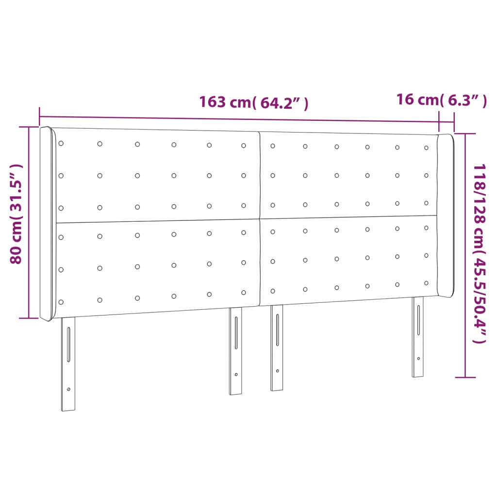 Uzglavlje s ušima tamnosivo 163x16x118/128 cm od tkanine