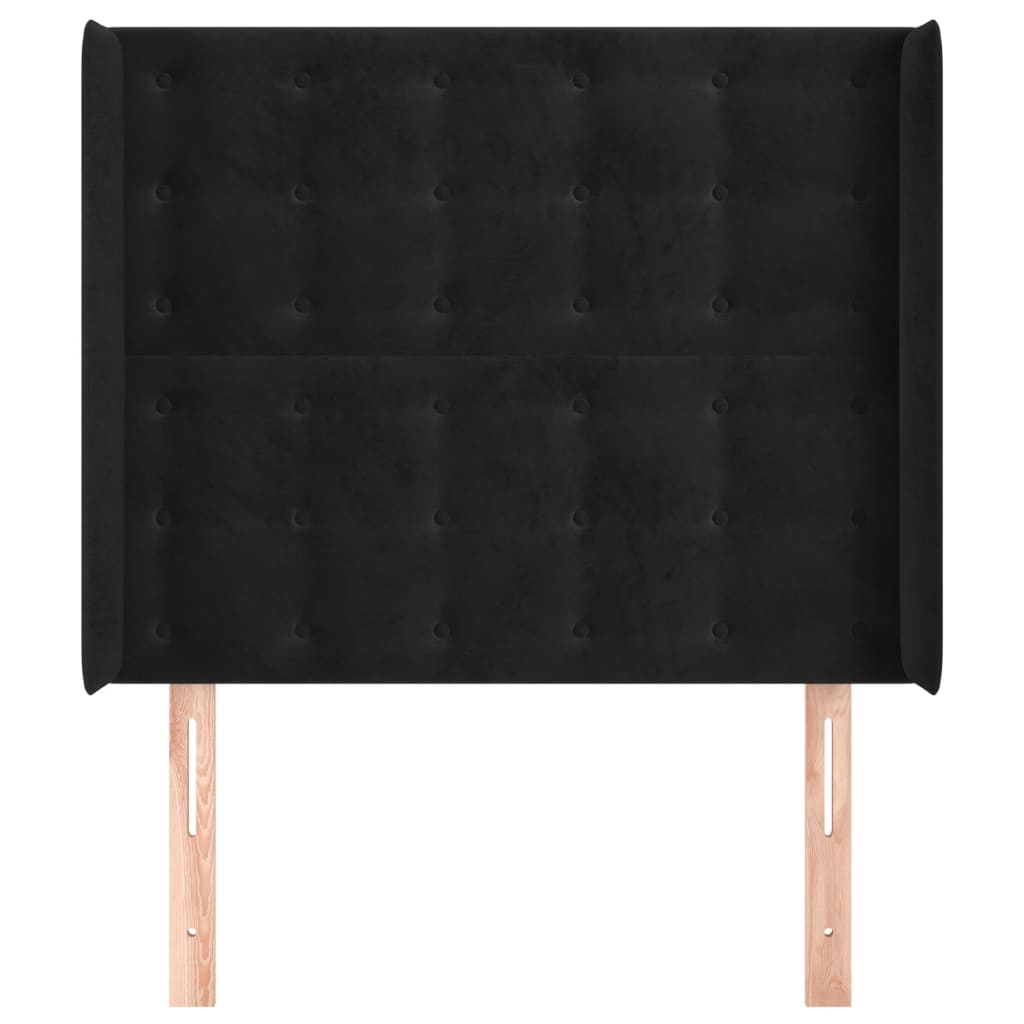 Uzglavlje s ušima crno 83x16x118/128 cm baršunasto