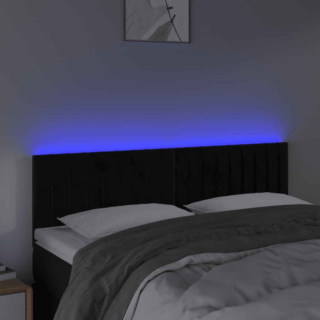 LED uzglavlje crno 144x5x78/88 cm baršunasto