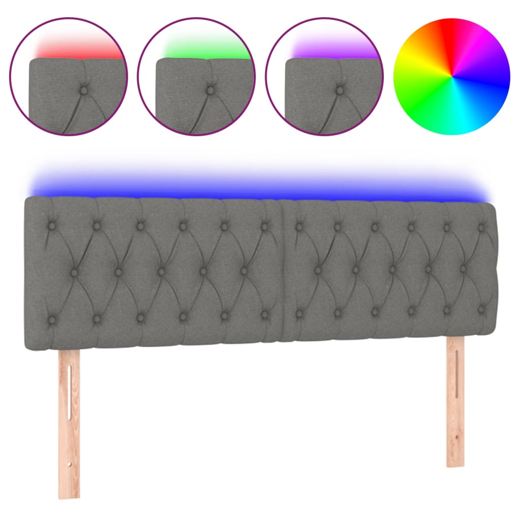 LED uzglavlje tamnosivo 144 x 7 x 78/88 cm od tkanine