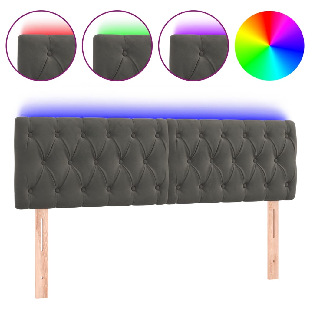 LED uzglavlje tamnosivo 144x7x78/88 cm baršunasto